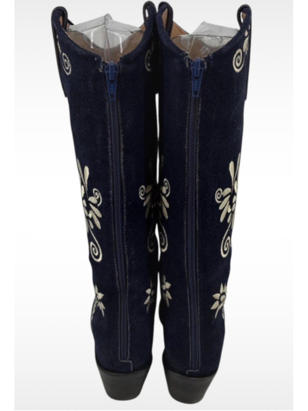 Women's Agave Sky Western Heeled Boots Navy White Embroidered Size 7 Boho Glam - Picture 7 of 9